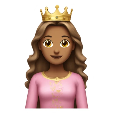 Girl with long brown hair, tanned skin, wearing a crown and pink dress sticker