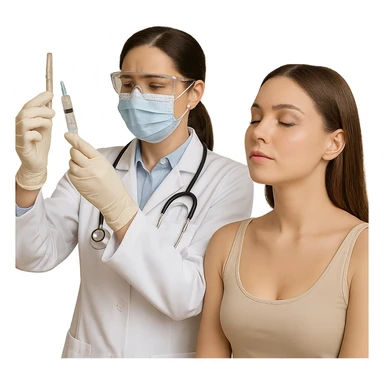 A female doctor who is doing PRP injections, add a patient sticker