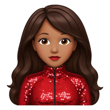 Erica Campbell from Mary Mary with long dark brown hair, red sequin outfit sticker