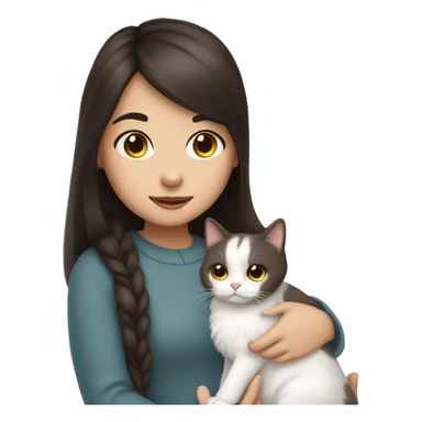 Dark brown straight hair girl holding white fluffy cat  sticker