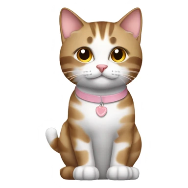 White and brown tabby girl cat with light pink collar sticker