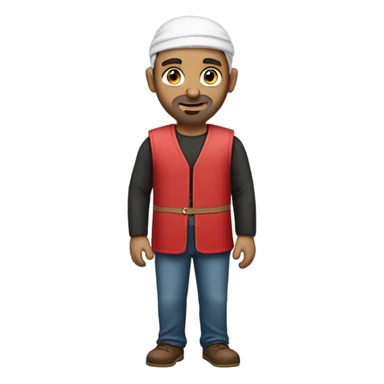 an arabic man wearing a vest with red on it sticker