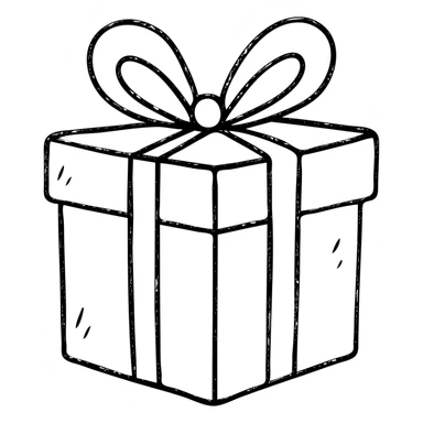 hand-drawn outlined gift box with ribbon icon sticker