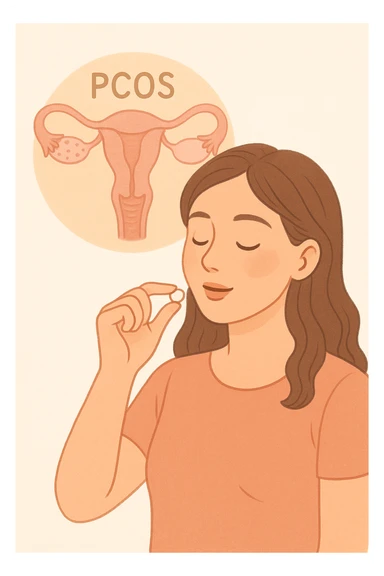 Donna con pcos che prende la pillola, e la pillola mette a riposo le ovaie sticker