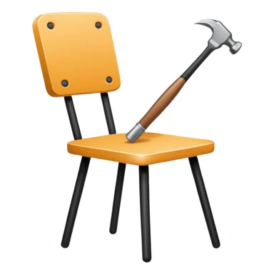 Minimalistic flat vector icon, iOS style, thin black contour on white background. Chair with hammer and paintbrush. No text, no shadows sticker