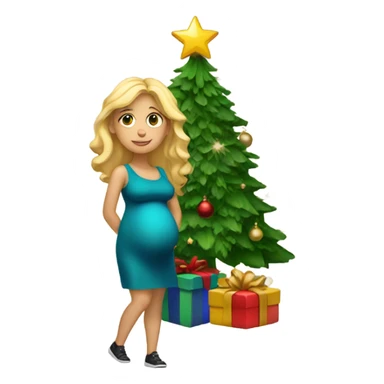 blonde pregnant woman at the Christmas tree sticker