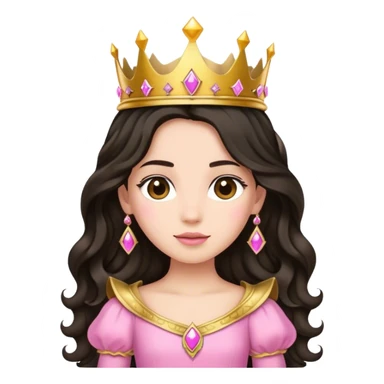 Light brown princess, with long black wavy hair and crown and an pink princess outfit sticker