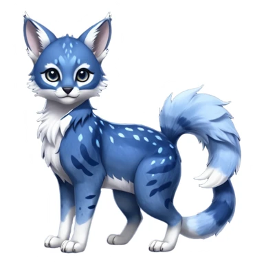 Cute kawaii cool edgy badass  glossy midnight-blue fur with silver starlight dusting fantasy-caracal-civet-genet-sergal-vernid-Gryphon-Cacomistle-Trico-oncilla-animal-Fakémon-hybrid-fursona (full body), facial markings, (realism style) sticker