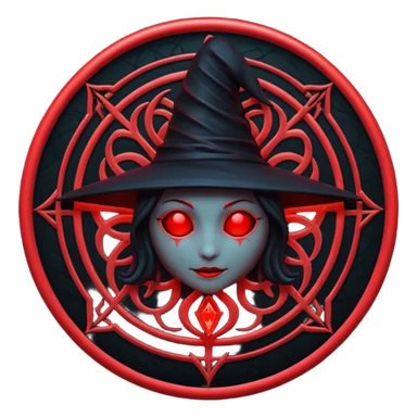 iOS emoji, dark fantasy magic seal, witch symbol, web pattern, red glow, minimal clean style, dark fantasy, dark atmosphere, black and red colors sticker