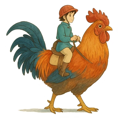 ghibli style rider on a rooster sticker
