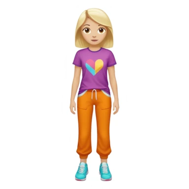 Hiphop dancer, with cute big pants, sneakers, and t-shirt. White girl blond. Coloufull shirt. No pocket pants sticker