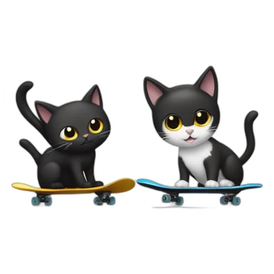 One black cat and one black and white cat skateboarding sticker