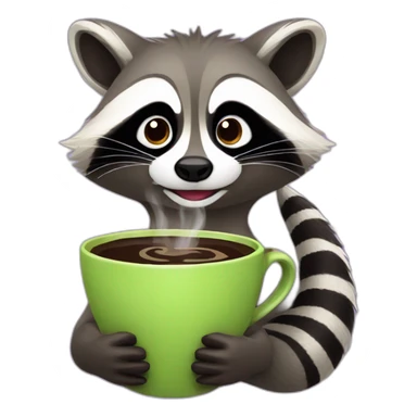 Total violet raccoon drinking coffee sticker