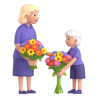 a child giving flowers to an older person, representing filial respect sticker