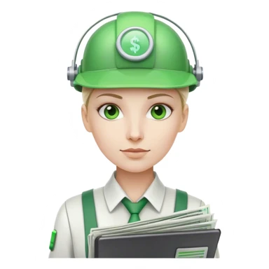 cyborg bookkeeper with green accountant visor holding spreadsheets sticker