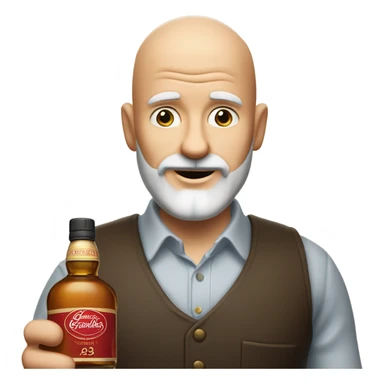 realistic meme of bald man with white short bart, with Glenfarclas 35yo sticker