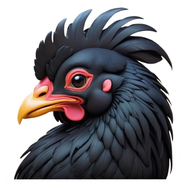 Meme-Worthy Cute Sleeping Black Rooster Portrait Emoji, Head resting peacefully with a contented smile, showcasing a robust build and a luxuriously soft pure black plumage, eyes shut in a serene, restful nap, Simplified yet hilariously adorable features, highly detailed, glowing with a soft, drowsy light, high shine, relaxed and utterly lovable, stylized with an air of playful laziness, bright and heartwarming, soft glowing outline, capturing the essence of a comically sleepy rooster, so meme-worthy it feels like it could instantly become the next viral sensation of adorable slumber! sticker