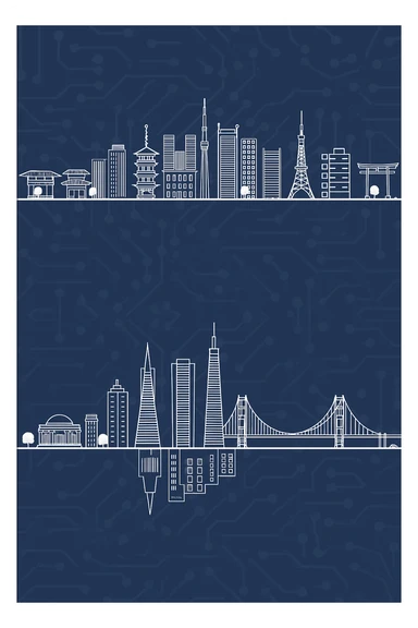 Can you create a mirror image, below this image, but make the image below of the San Francisco Skyline sticker