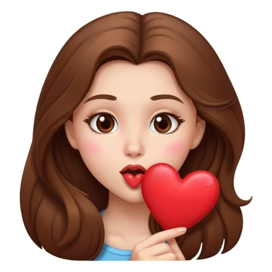girl with long brown hair blowing a heart kiss sticker