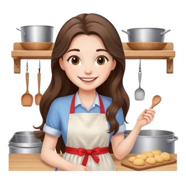 beautiful pale brunette girl with long hair baking sticker