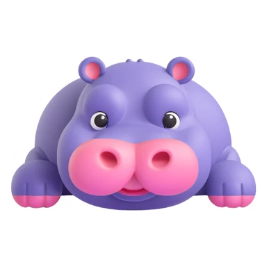 3D emoji style hippo, full body, lying down, simple and cute, round features, expressive eyes sticker
