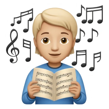 Apple Memoji-style 3D emoji of a composer holding sheet music, soft shading, rounded shapes, no background. sticker