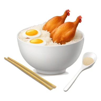 a bowl of rice with two eggs and two chicken drumstick on top sticker