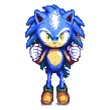 Change Sonic's eyes to yellow, keep pixel art style, no background sticker