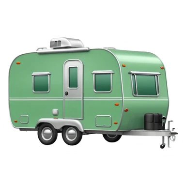 Shasta trailer, colored all green, the same green shade as movie trailer green preview card, light grey tires and grey hitch sticker