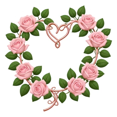heart shape rose gold vine with pastel pink roses border sticker