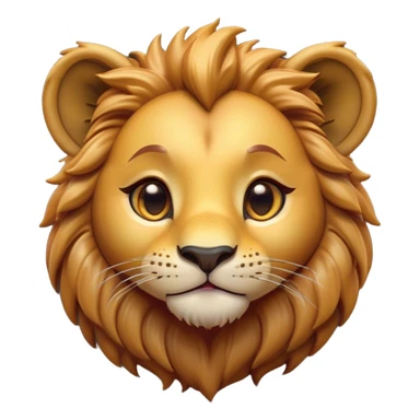 Cinematic Cute Lion Cub Portrait Emoji, Head tilted playfully and inquisitively, featuring a glossy tawny Fur with a lush mane and round, sparkling amber eyes filled with curious mischief, Simplified yet irresistibly adorable features, highly detailed, glowing with a warm, friendly glow, high shine, affectionate and spirited, stylized with a touch of jungle whimsy, bright and endearing, soft glowing outline, capturing the essence of a mischievous yet loving Lion Cub, so playful it feels like it could pounce out of the screen and into your arms! sticker