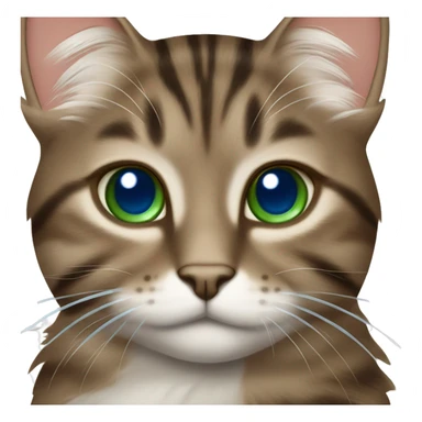 Cheeky fluffy brown tabby cat with white nose and blue green eyes  sticker