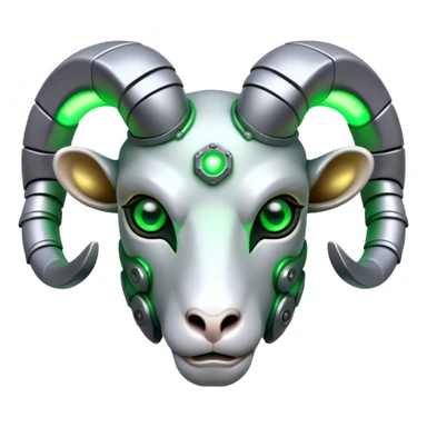 Cyborg Ram(Goat) head green glowing eyes sticker