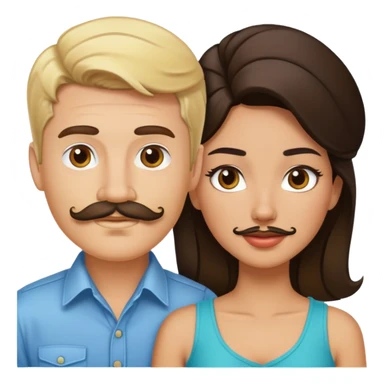 Blonde guy with mustache and Latina brunette sticker