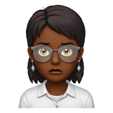 A zombie wearing a white shirt, dark skin, medium-length dark hair, earrings, and glasses, on a white background, facing forward. sticker