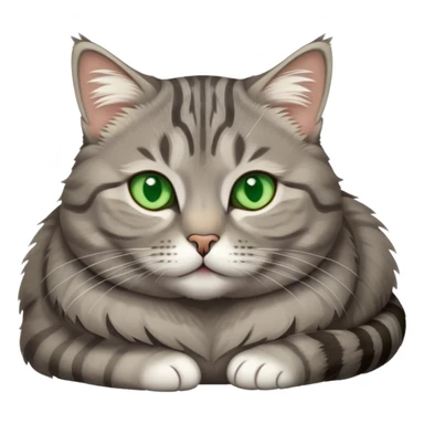 Slightly chubby Gray tabby cat with green eyes laying down sticker