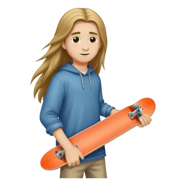 Boy with Long hair Holding a skateboard  sticker