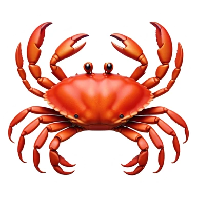Cinematic Realistic Noble Crab Portrait Emoji, Poised and commanding, with a robust, angular build and a vividly red, textured exoskeleton naturally forming a distinctive face with expressive eyes, rendered in lifelike detail with realistic sandy accents, high shine, intelligent and resolute, styled with an air of coastal authority, focused and attentive, soft glowing outline, capturing the essence of a watchful and confident crab that appears ready to scuttle out of the screen with effortless power! sticker