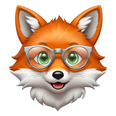 A surprised fox with sparkling fur, a glowing tail, a silver star on its forehead, and round glasses, with wide open mouth and eyes, looking shocked or scared sticker
