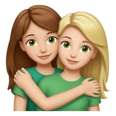 Maman : cheveux marrons, yeux marrons peau blanche fille cheveux blond yeux verts peau blanche qui se font un câlin  sticker