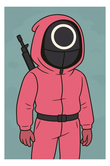 squid game guard with circle mask, cartoon style sticker