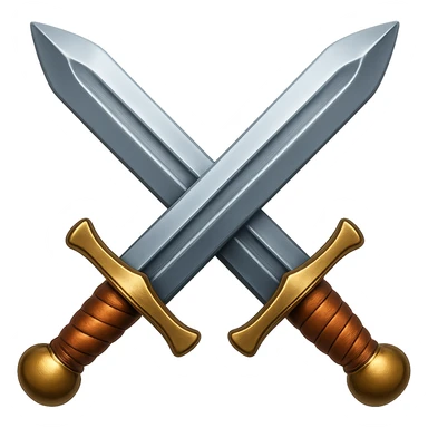 Сгенерируй мне в стиле детализированного емодзи два скрещенных меча железных на пнг фоне без фона sticker