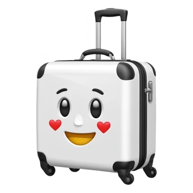small white suitcase with extendable handle, emoji style sticker