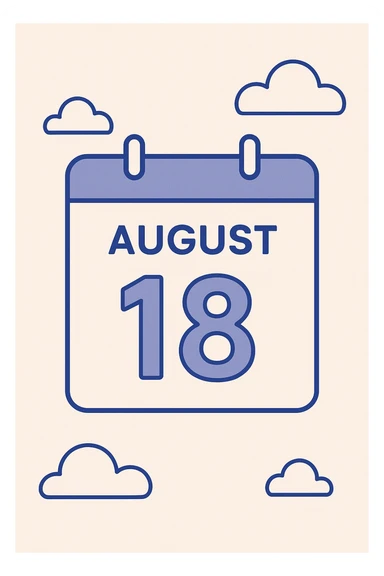 minimalist calendar block, date August 18, clean design sticker