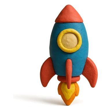 rocket ship, matte finish, playful colors, matte plasticine claymation style sticker