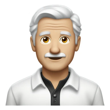 old english man, grey hair, no facial hair. wearing a white smart polo shirt with black buttons. sticker