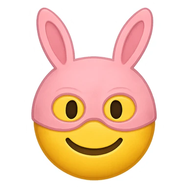 yellow face with pink bunny mask emoji, digital illustration sticker
