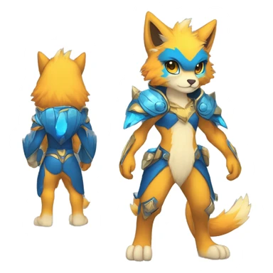 Anthro-Edgy-Cool-Blue-Yellow-Beige-Orange-Contrast-Colors-Fantasy-Fur-Sona-Chibi-Shiny-Fakémon-Hybrid full body sticker
