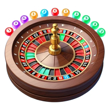 A 3D cartoon roulette wheel with spinning ball and colorful numbers, glowing casino lights, Memoji-style. sticker