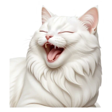 Cinematic Cute Yawning White Cat Portrait Emoji, Head gently tilted with an endearing, wide-open yawn and softly closed eyes, showcasing a pristine white fur with delicate hints of silver, simplified yet irresistibly adorable, highly detailed, glowing with a tender, cozy radiance, high shine, exuding sleepy charm and gentle affection, styled with a soft glowing outline, capturing the essence of a white cat caught mid-yawn, radiating pure, adorable lethargy! sticker